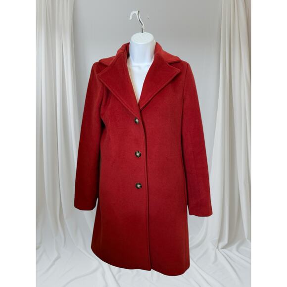 Calvin Klein Red Wool Cashmere Blend Coat Women’s Classic Button Front Jacket - Picture 1 of 12